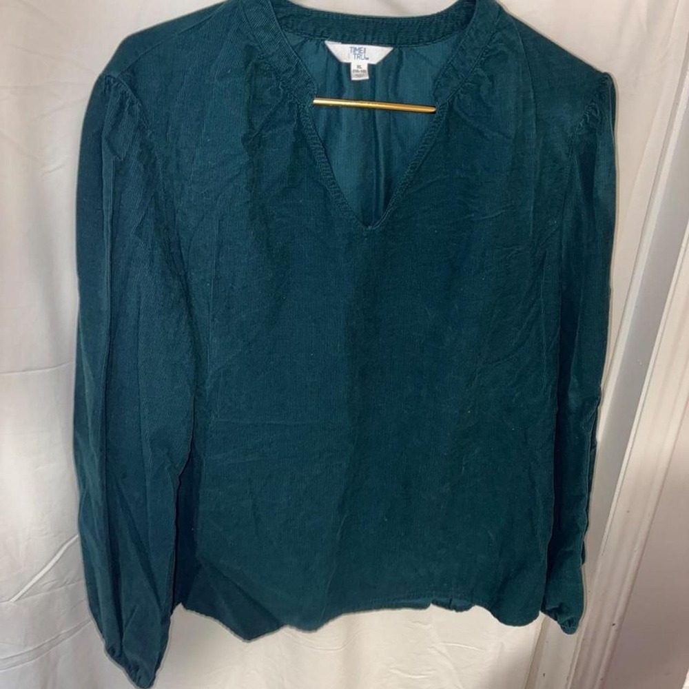 Time-and-tru Women's Teal Corduroy Blouse